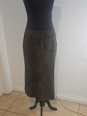 Clio Olive-Brown Suede Maxi Skirt